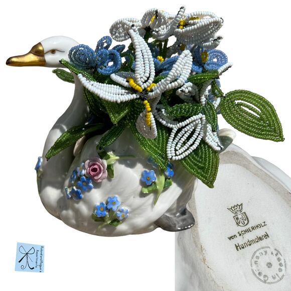 Von Schierholz Handmalerei Made in Germany Beaded Floral Swan - Picture 1 of 8